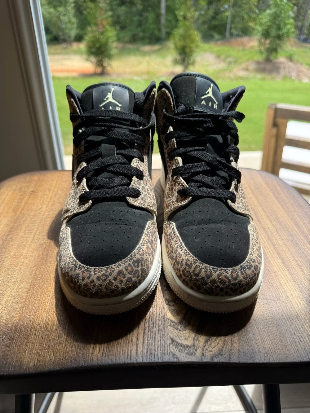 Jordan Kids High-Top Sneakers in Black and Brown Leopard Print